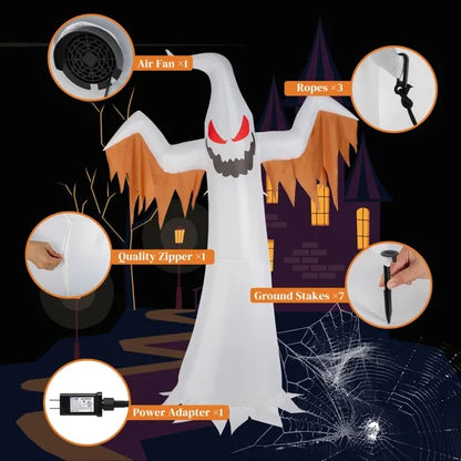 US Local 12ft 4pcs LED Lights Giant Scary Ghost Flames And Flashing Red Eyes Inflatable Halloween Decoration