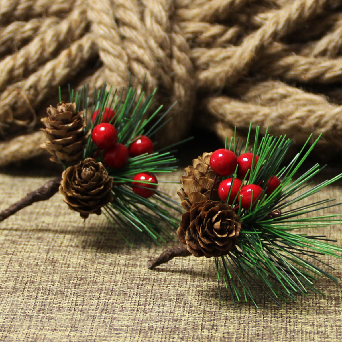 US Local 10 Pcs Christmas Artificial Pine Picks Christmas Simulation Pine Needle Fake Mini Berries Pinecones For DIY Garland Flower Arrangements Holiday Wreaths Wedding Garden Xmas Tree Decorations