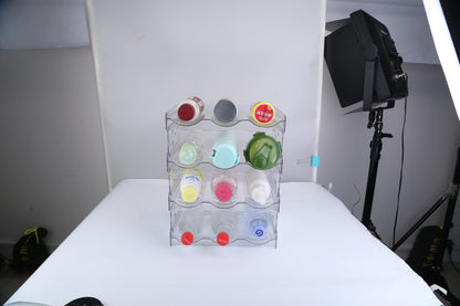 US Local 1Pc 4 Tier Bottle Storage Holder 12 Bottles Transparent Stackable Bottle Organizer Standing Drink Holder Shelf For Kitchen Fridge Cabinet Pantry
