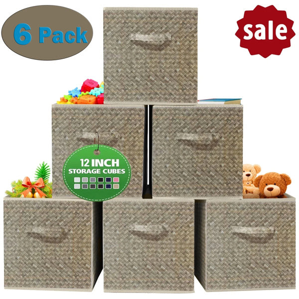 US Local 12 Inch Foldable Cube Storage Bins Set Of 6, Closet Organizers Bins And Storage Box For Toy Clothes-Brown
