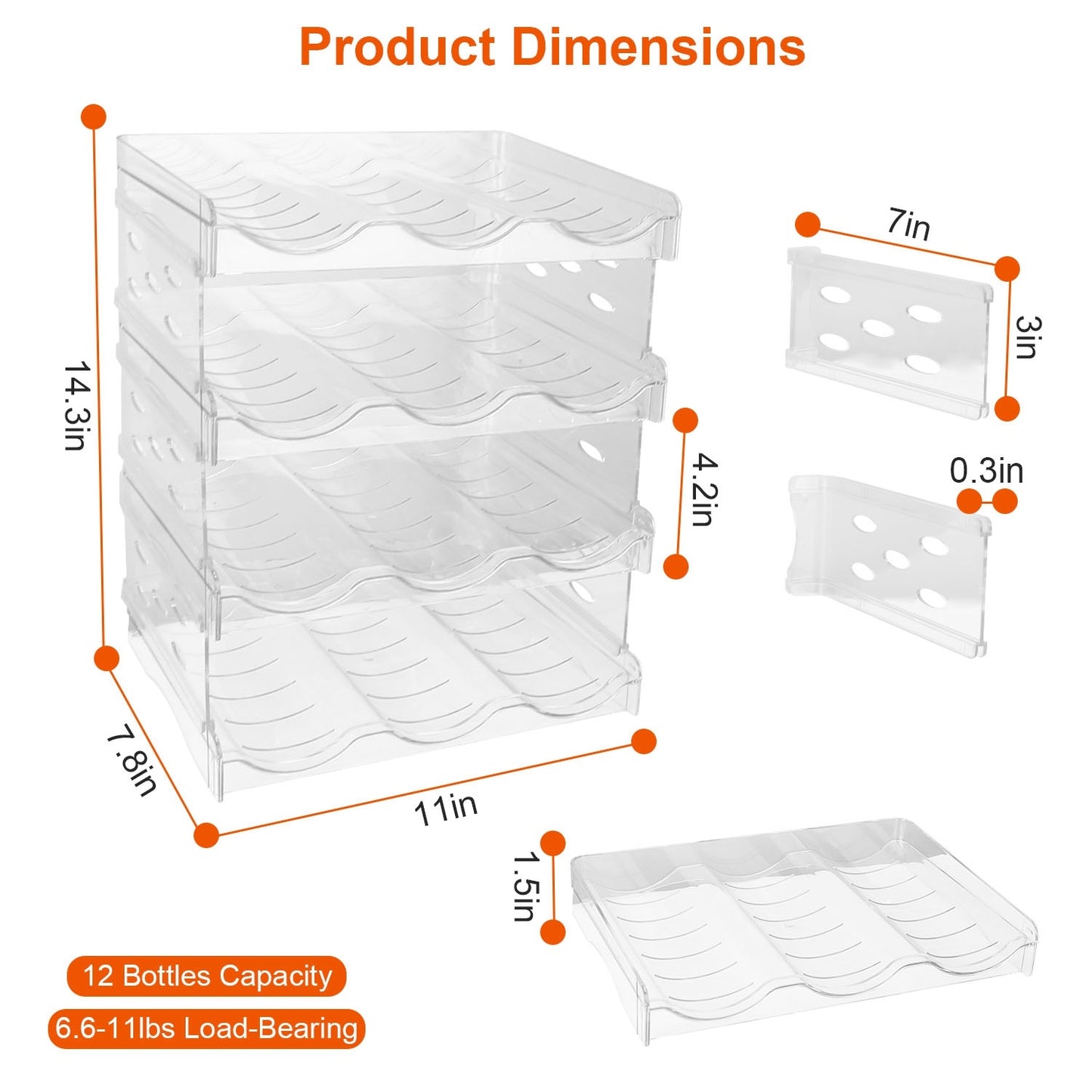 US Local 1Pc 4 Tier Bottle Storage Holder 12 Bottles Transparent Stackable Bottle Organizer Standing Drink Holder Shelf For Kitchen Fridge Cabinet Pantry