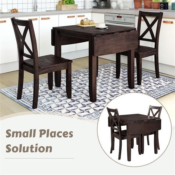 US Loccal 3-piece Wooden Folding Breakfast Corner Dining Table Set