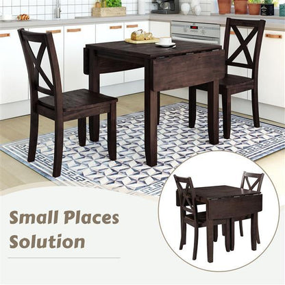 US Local 3-piece Wooden Folding Breakfast Corner Dining Table Set