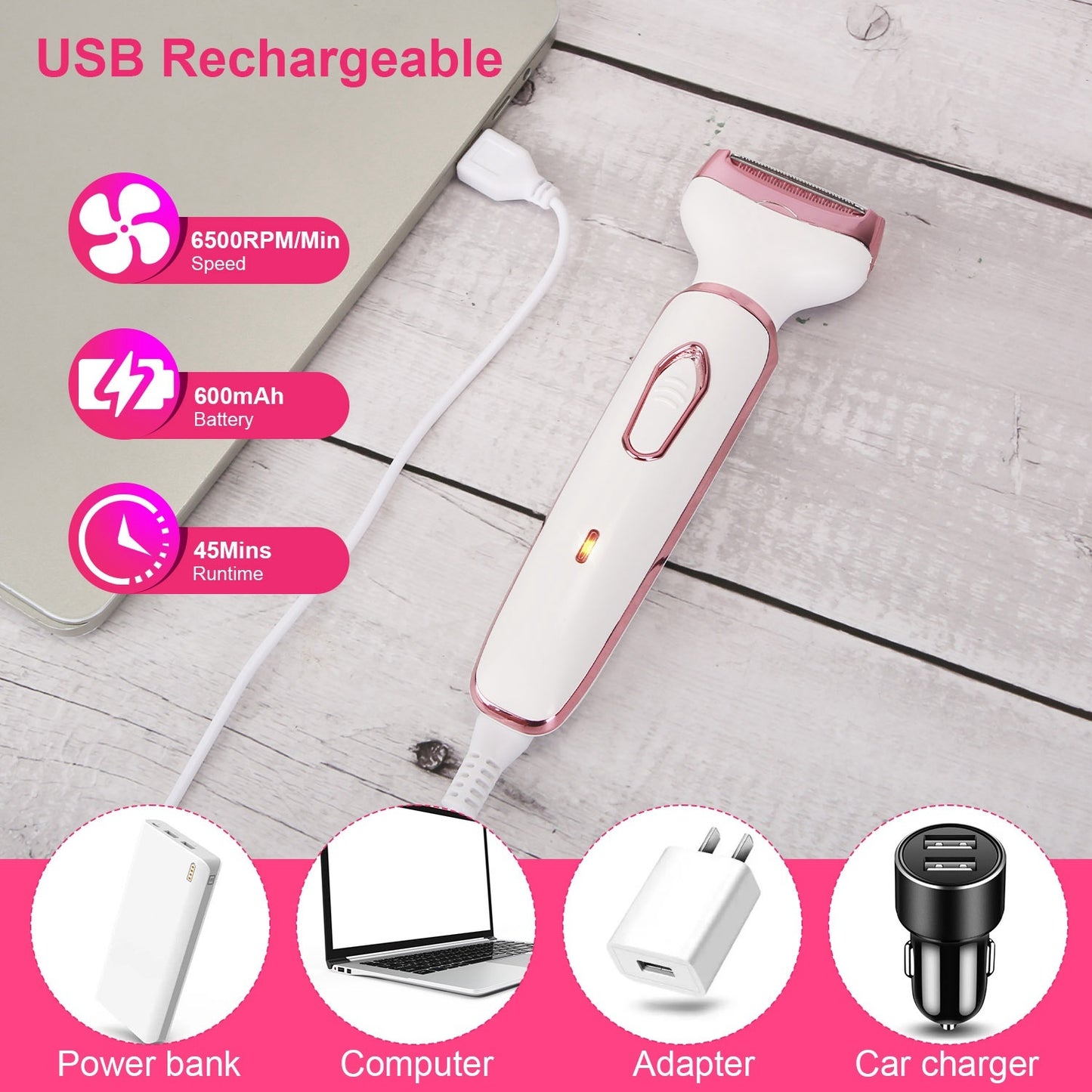 US Local 1Pc 4 In 1 Electric Razor For Women Painless Grooming Kit Rechargeable Eyebrow Nose Hair Pubic Hair Bikini Trimmer Face Shaver