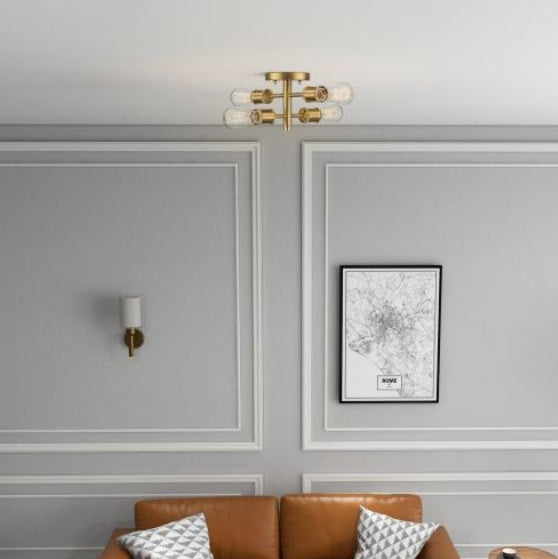 US Local Ephemeral Four Lights Semi Flush Mount Retro Hallway Kitchen Bedroom Living Room Ceiling Pendant 11 W X 6.5 H