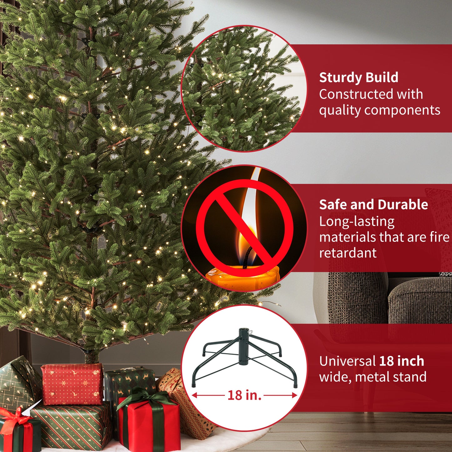 US Local Balsam Fir Heritage 7.5ft Christmas Tree Pre-Lit Artificial Full With 3,941 Branch Tips & 1,485 Low-Voltage Warm LED Lights, Foldable Stand & Realistic Flame-Resistant Branches