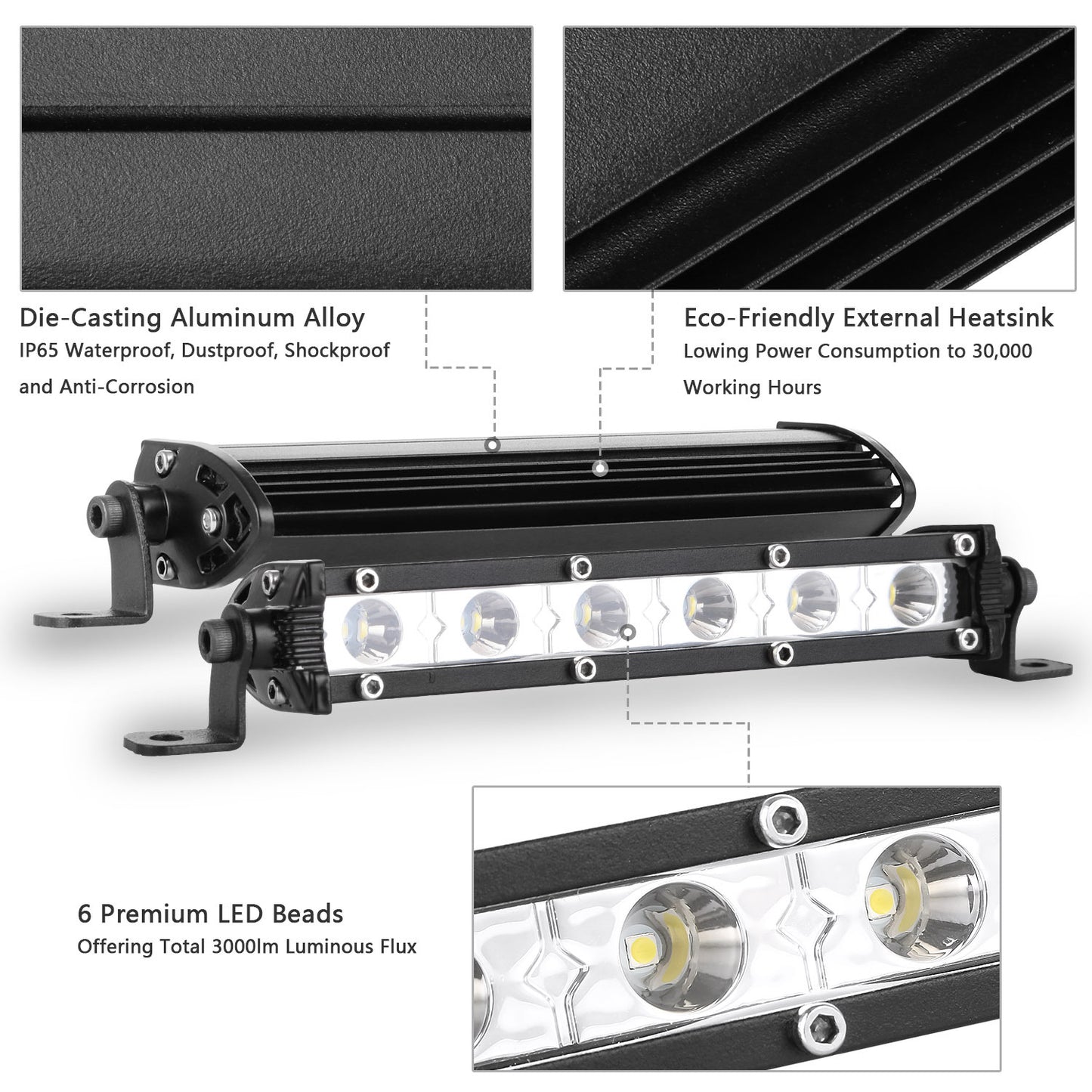 US Local 7in LED Light Bar Single Row Offroad Spot Lights 18W Ultra Slim Straight Work Light For Trailer Truck Bus Boat
