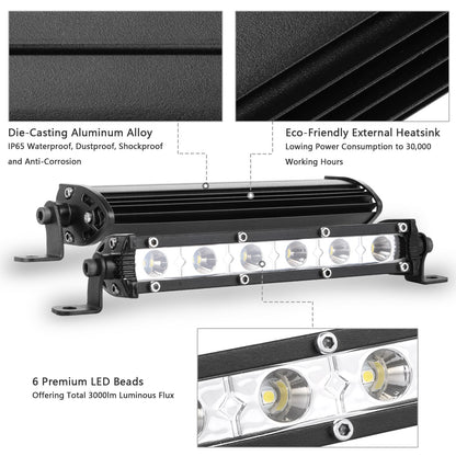 US Local 7in LED Light Bar Single Row Offroad Spot Lights 18W Ultra Slim Straight Work Light For Trailer Truck Bus Boat