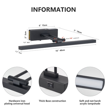 US Local Picture Light Battery Operated With Remote, LED Black Art Lights For Paintings Rechargeable Dimmable And Timer, 16in Wall Sconce For Art Painting Gallery Adjustable Swing Arm For Display