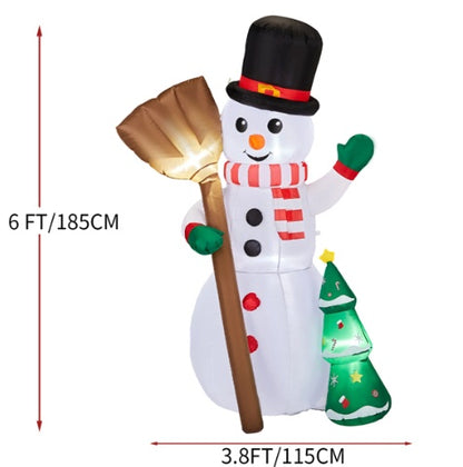 US Local 6.2FT Broom, Snowman And Tree, 3 LED 210D Polyester Christmas Inflatable Decoration, 12V,1000mA US Standard