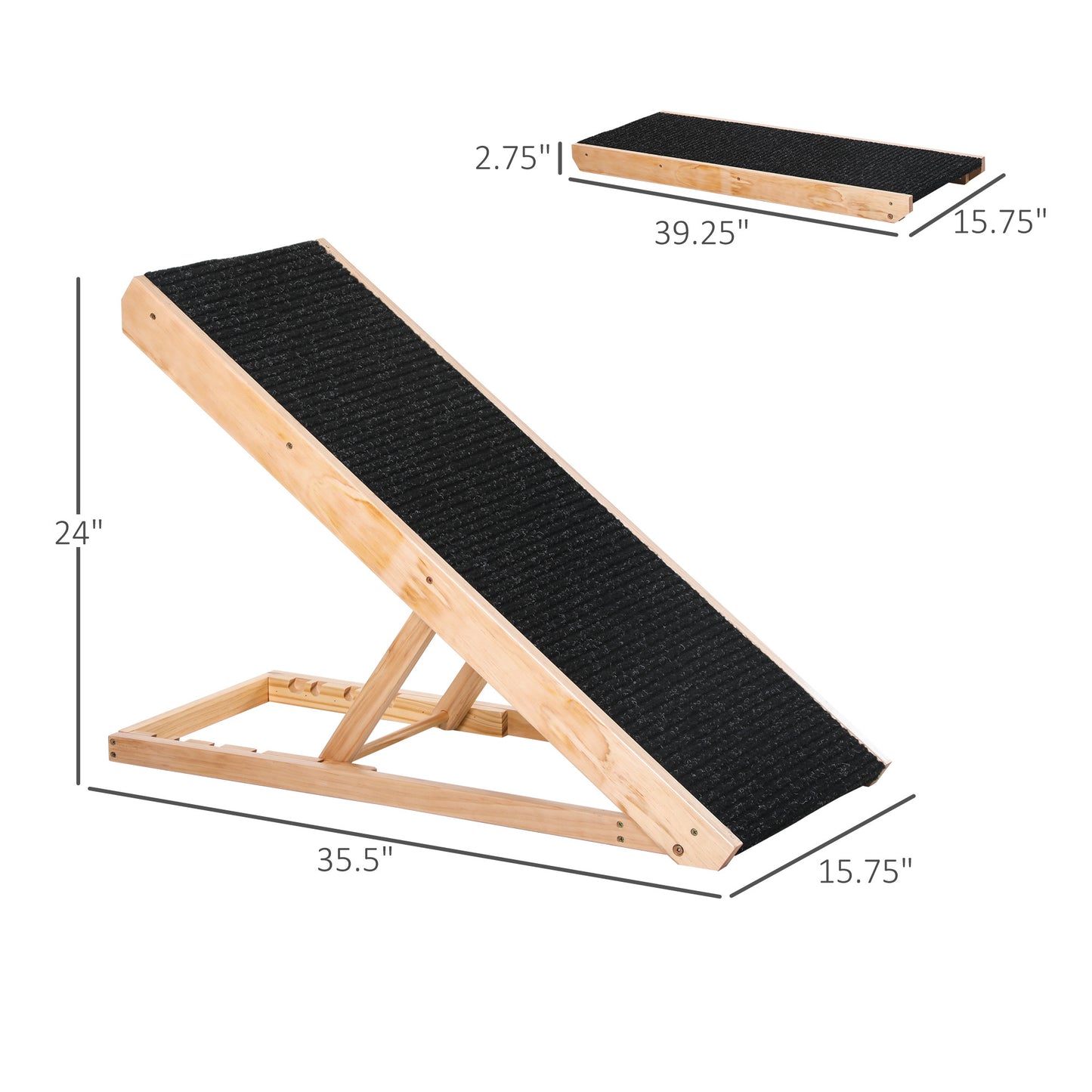 US Local Foldable Pet Ramp With Non-slip Carpet Height Adjustable Pine Wood For Dogs Cats Black