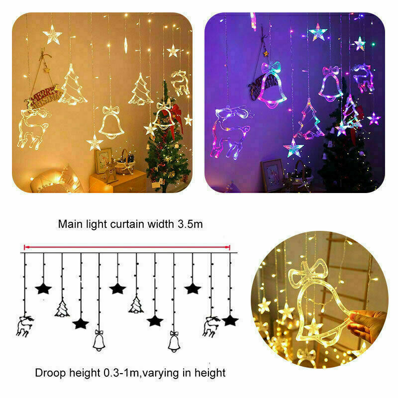 US Local LED Fairy String Window Curtain Lights Star Christmas Xmas Party Home Indoor