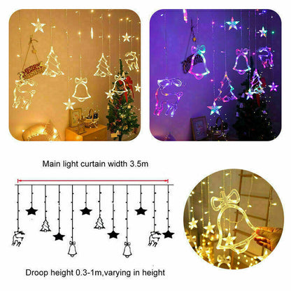 US Local LED Fairy String Window Curtain Lights Star Christmas Xmas Party Home Indoor