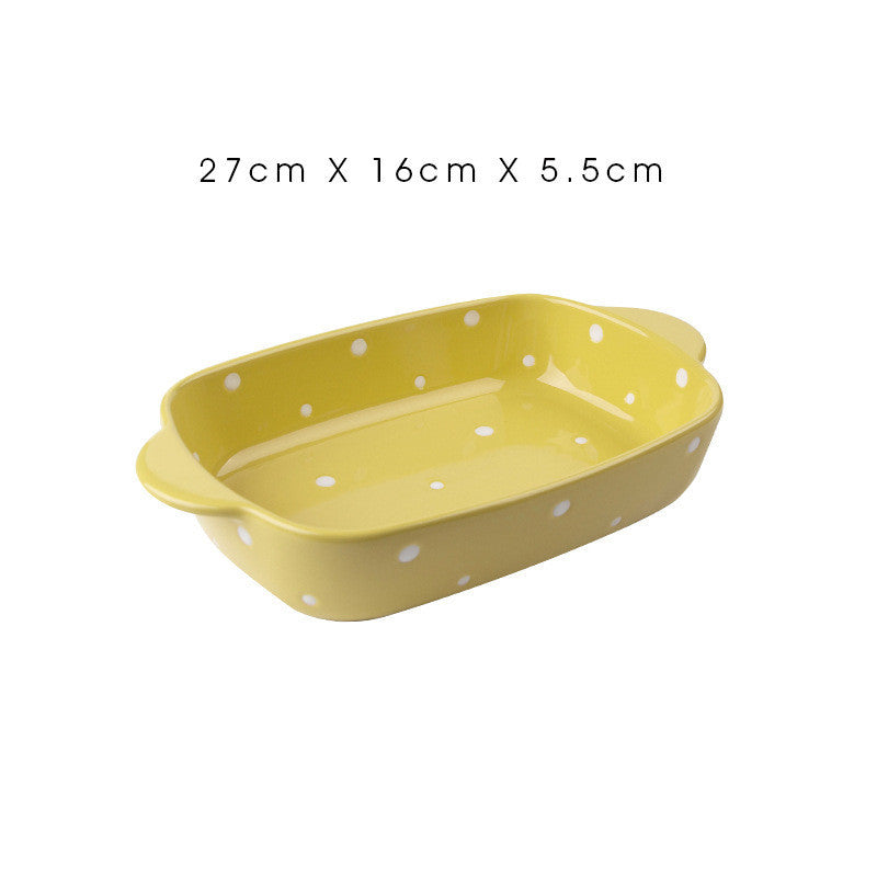 Ceramic Dot Cheese Baked Rice Plate Household Microwave Oven