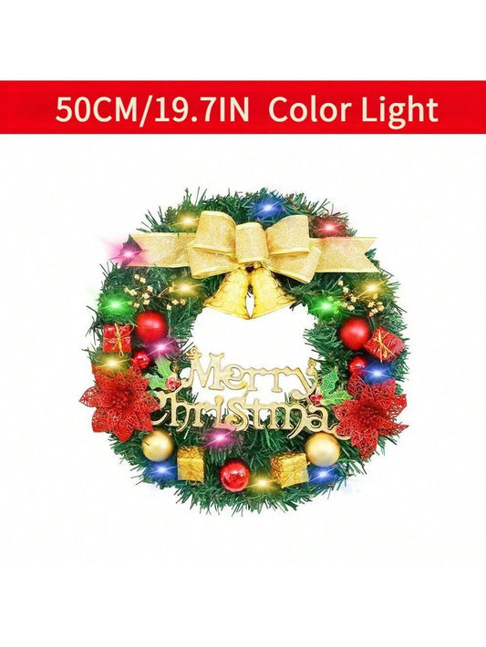 1 Piece Of 20-inch Bell-style Christmas Wreath, With Warm Light And Colored Light Options Available