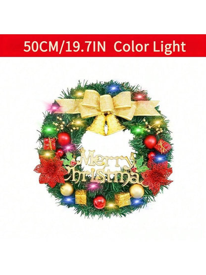 1 Piece Of 20-inch Bell-style Christmas Wreath, With Warm Light And Colored Light Options Available