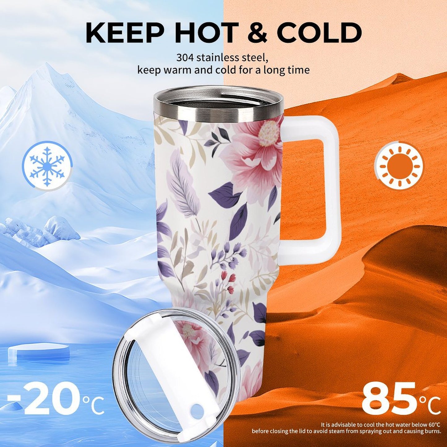 PHDT00434 POD US Local Tumbler 40 oz Large Capacity Car Cup Plain, Chinoiserie, Flower