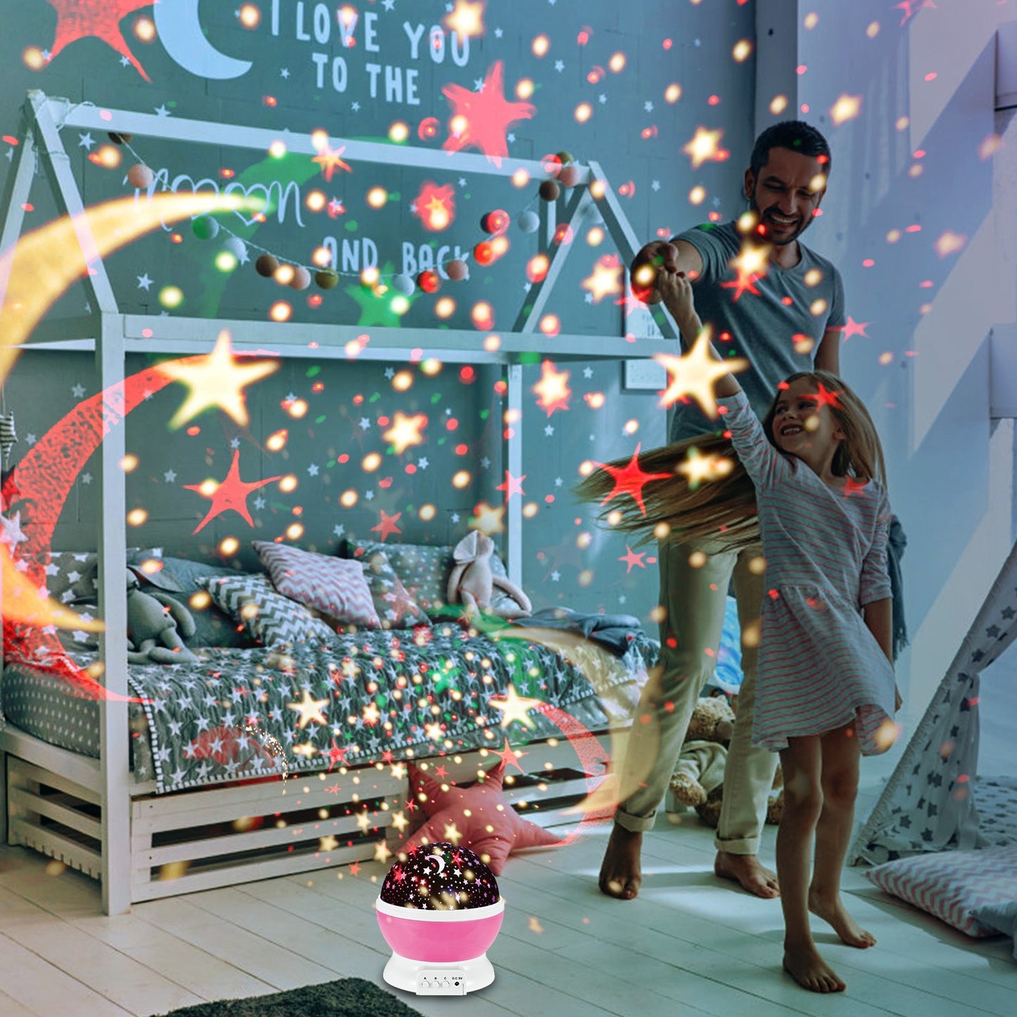 US Local Pink-Blue Options -- 1Pc LED Star Sky Projector Night Light Kids Rotating Starry Night Lamp USB Sleep Light Xmas Gift