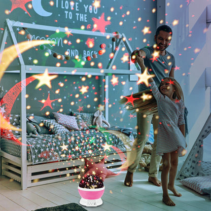 US Local Pink-Blue Options -- 1Pc LED Star Sky Projector Night Light Kids Rotating Starry Night Lamp USB Sleep Light Xmas Gift