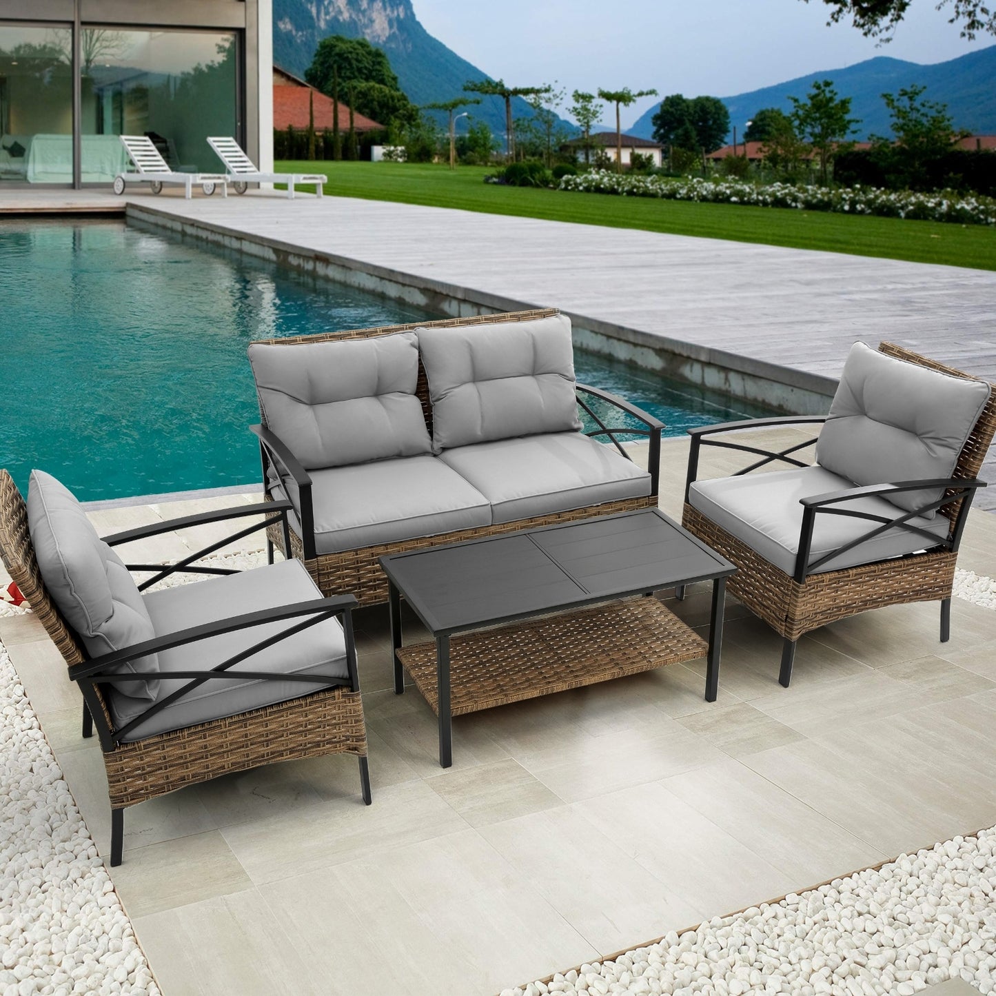 US Local Patio 4Piece Sectional Sofa Set   KD Rattan Wicker Outdoor Garden Furniture