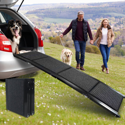 US Local Dog Ramp For Car, 63 Long    17 Wide Folding Portable Pet Stair Ramp With Non-Slip Rug Surface, Extra Wide Dog Steps For Medium & Large Dogs Up To 250LBS Enter A Car, SUV  Truck