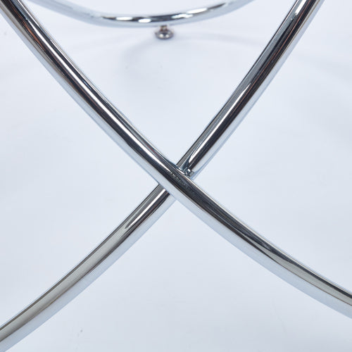 US Local Dining Table With Chrome Metal Leg And Tempered Glass,Modern Space Saving Kitchen Table For Living Room,chrome Color Metal Legs