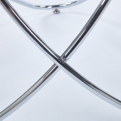 US Local Dining Table With Chrome Metal Leg And Tempered Glass,Modern Space Saving Kitchen Table For Living Room,chrome Color Metal Legs