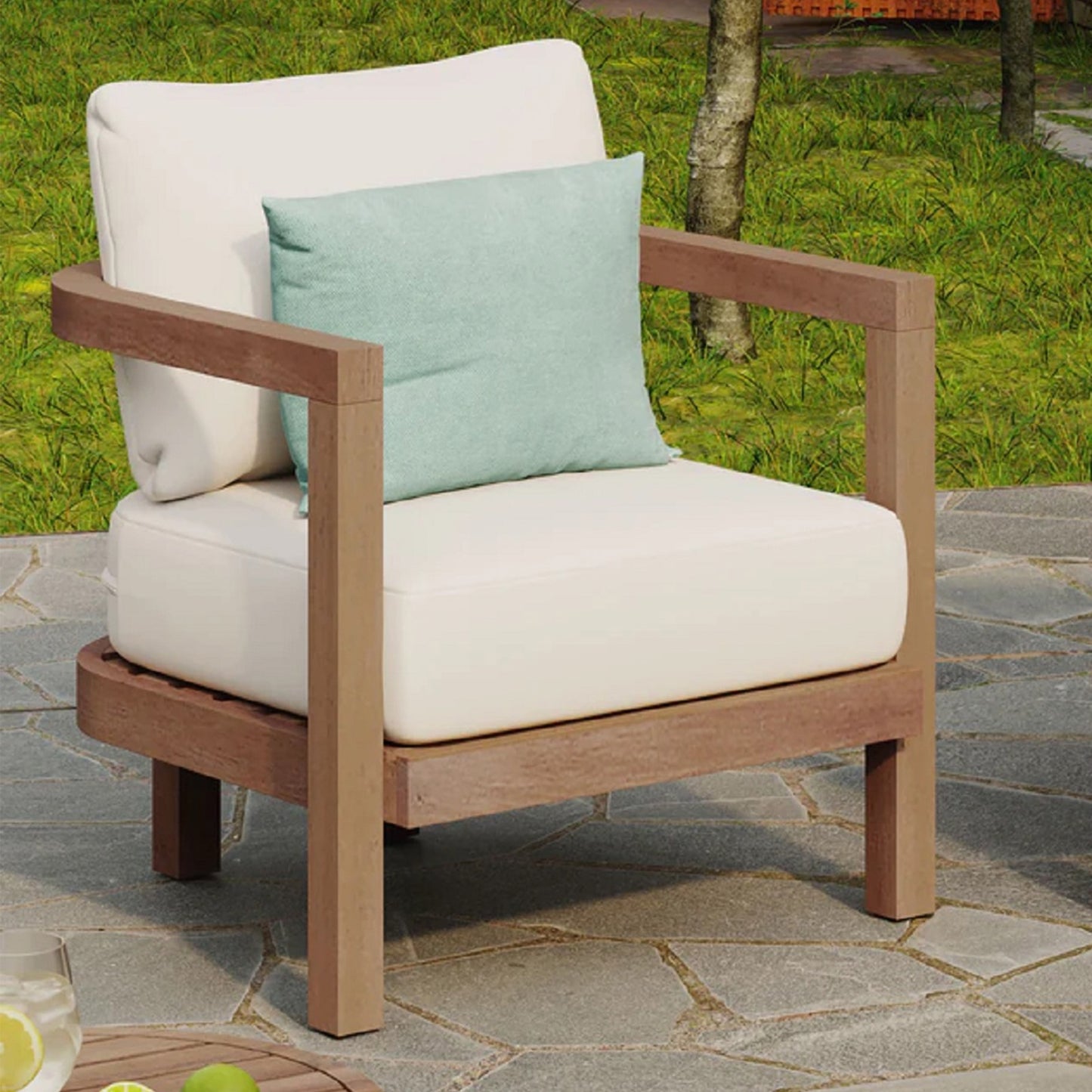 US Local Outdoor Acacia Wood Patio Club Chair, Patio Furniture,Waterproof Thick Cushion Deep Seating For Porc