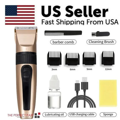 US Local Professional Hair Clippers Trimmer Mens Barber Hair Cutting Kit Machine Cordless