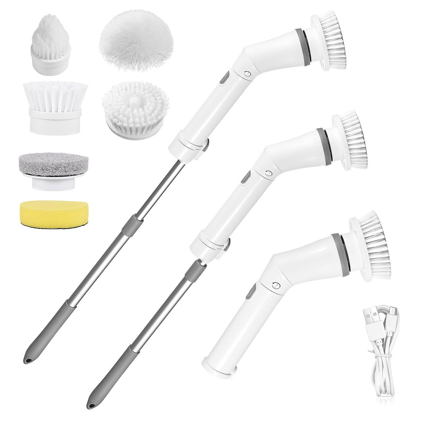 US Local 1Set Electric Spin Scrubber Cordless Rechargeable Telescopic Cleaning Brush 6 Replaceable Heads 2 Speed Adjustable Extension Arm Bathroom Tub Tile Floor