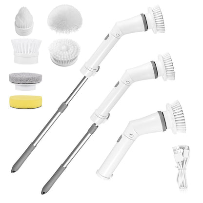 US Local 1Set Electric Spin Scrubber Cordless Rechargeable Telescopic Cleaning Brush 6 Replaceable Heads 2 Speed Adjustable Extension Arm Bathroom Tub Tile Floor