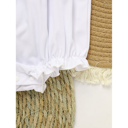 US Local Baby Girl White Lace Romper Soft & Stylish Short Sleeve Bubble Jumpsuit For Wedding Season & Summer