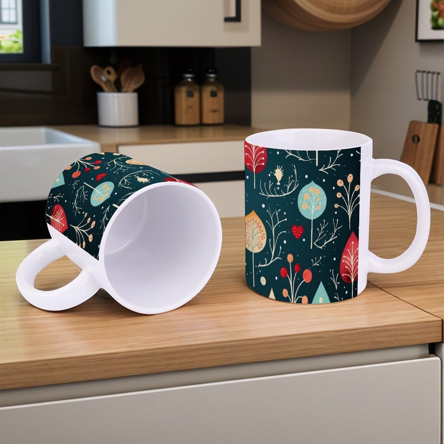 POD US Local White mug with full print, Christmas Tree, Snowflakes 0101