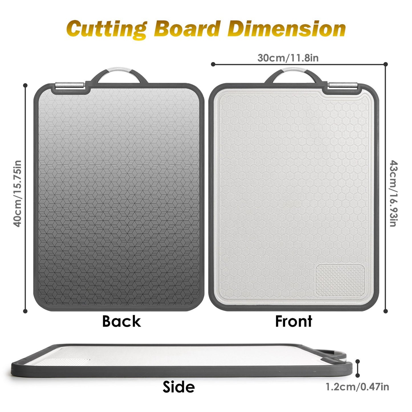 US Local 2Pcs Double Sided Cutting Board Stainless Steel PP Chopping Board Lightweight Kitchen Cutting Board Mesh Design With Grinding Zone Knife Sharpener Handle Dishwasher Safe