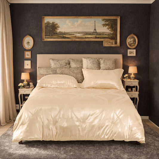 US Local Luxurious Satin Microfiber Bedding Set Double-sided Jacquard Pattern, Italian Style Gold Ultra-shine Quilt Cover Three-piece Set, Super Soft King-size Quilt Cover With Pillowcase, Machine Washable, OK