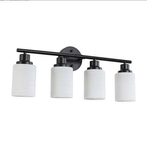 US Local 24 Modern 4-Light Vanity Bathroom Mirror Light, Frosted White Glass With Black Iron Frame, Contemporary Wall Sconce For Bedroom, Bathroom, And Dressing Room Bulb Not Included