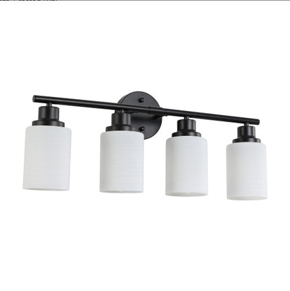 US Local 24 Modern 4-Light Vanity Bathroom Mirror Light, Frosted White Glass With Black Iron Frame, Contemporary Wall Sconce For Bedroom, Bathroom, And Dressing Room Bulb Not Included