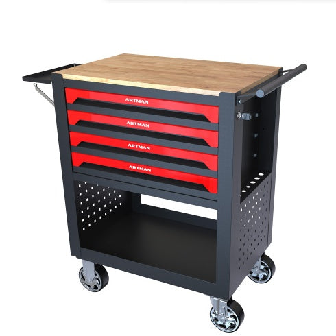 US Local 4 DRAWERS MULTIFUNCTIONAL TOOL CART WITH WHEELS AND WOODEN TOP