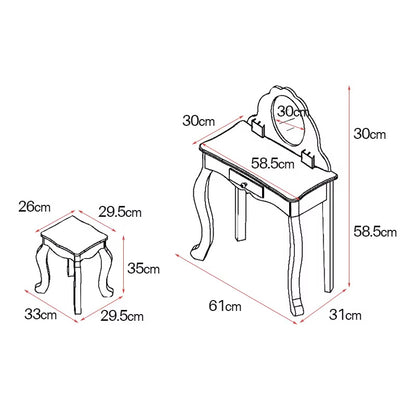 US Local Princess Vanity Make Up Table Wooden Dressing Table With Mirror And Stool For Kids