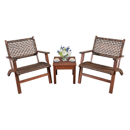 US Local 3 Pieces Outdoor Wooden Patio Rattan Furniture Set
