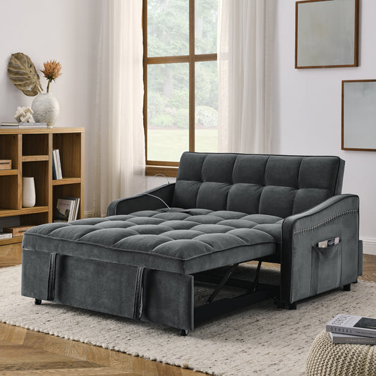 US Local Loveseat Sofa Bed Pull-out, Adjustable Back, Arm Pockets, TypeC & USB Charging
