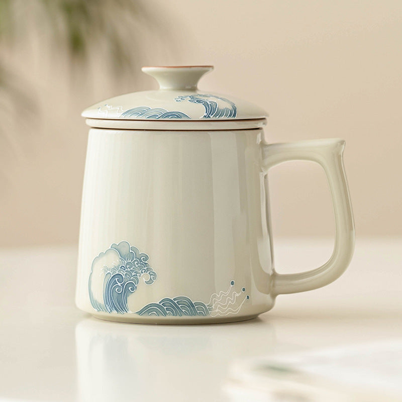 Hand-painted Heap Carving HAILANG Office Cup Home Tea Separation Mug