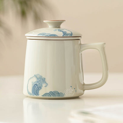 Hand-painted Heap Carving HAILANG Office Cup Home Tea Separation Mug