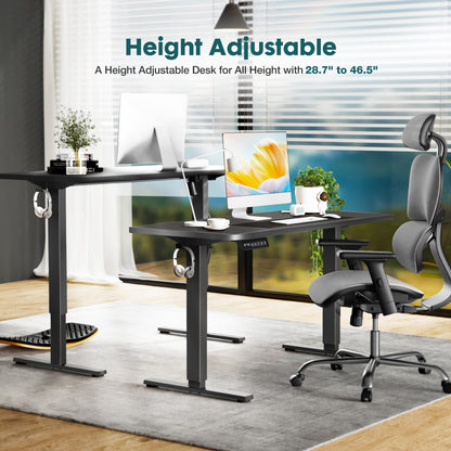 US Local Electric Adjustable Height Standing Desk Sit To Stand Up Desk With Splice Board, Rising Home Office Computer Table With 2 Hook And Wire Hole For Work
