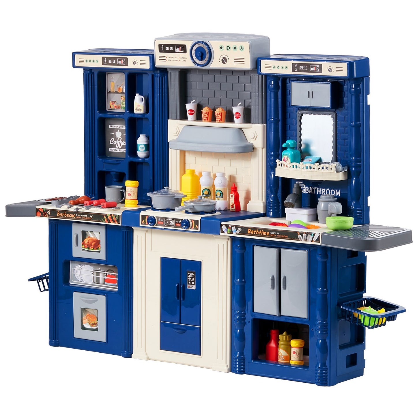 US Local Christmas Gift VEVOR Kitchen Playset Kids Pretend Cooking Play Toy 74 Piece Accessories Blue