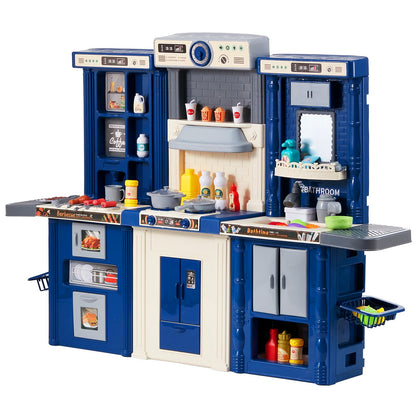 US Local Christmas Gift VEVOR Kitchen Playset Kids Pretend Cooking Play Toy 74 Piece Accessories Blue