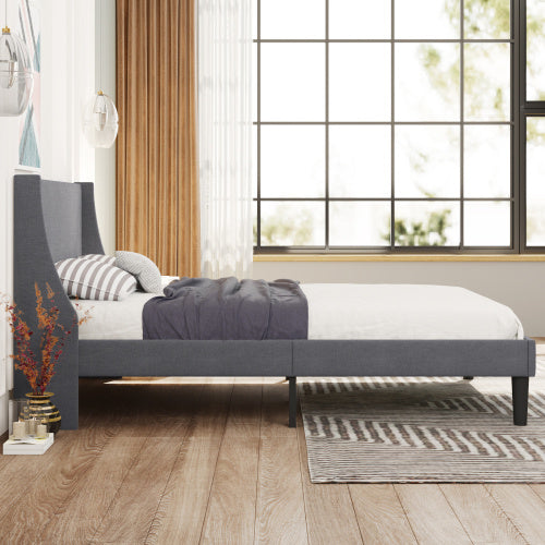 UK Local Single Bed Velvet Dark Green 3FT Upholstered Bed With Winged Headboard, Wood Slat Support
