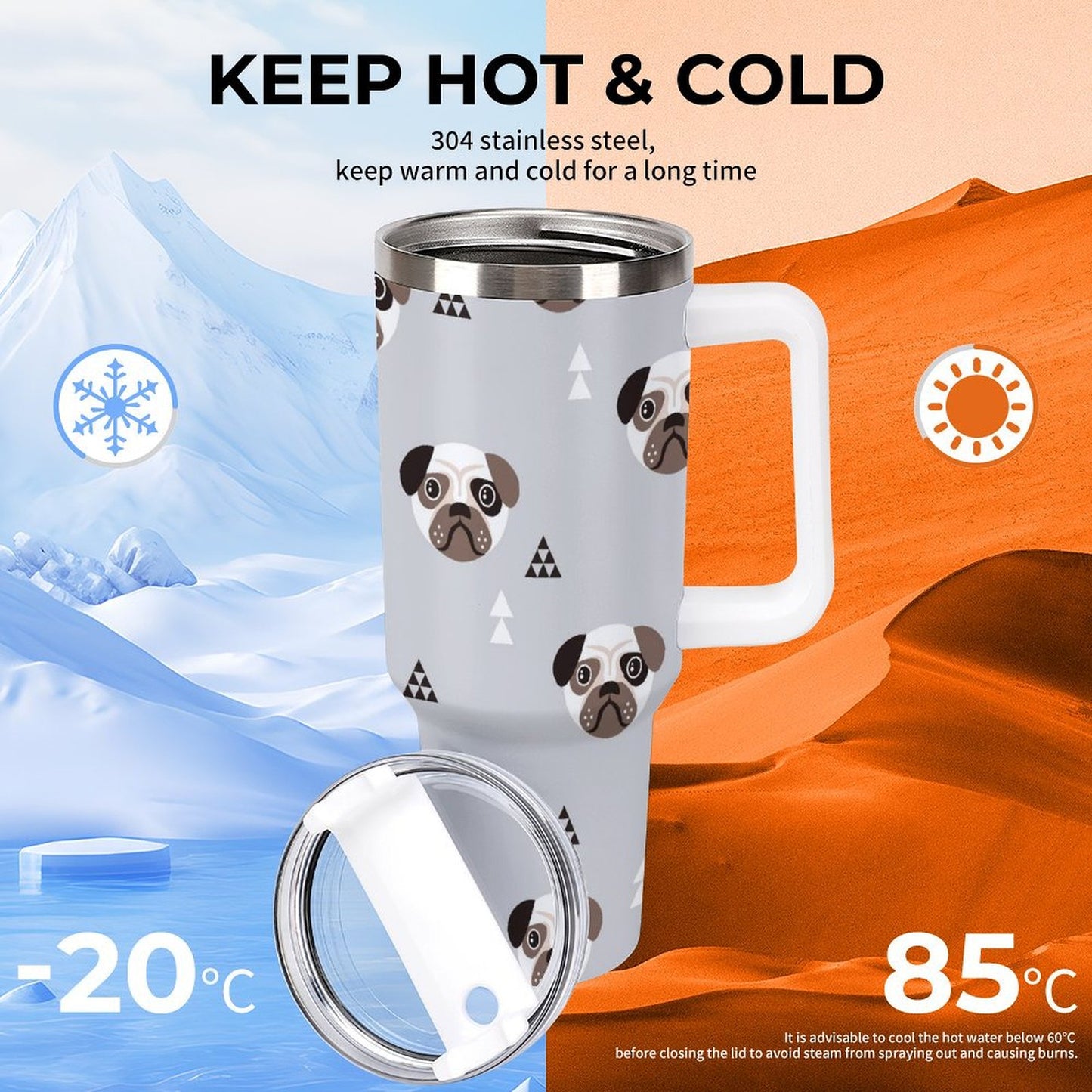 PHDT00236 POD US Local Tumbler 40 oz Large Capacity Car Cup Bulldog, Dog