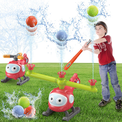 US Local 4 In 1 Water Sprinklers T Ball Set For Kids And Toddlers, Baseball Sprinkler For Backyard Helicopter Toy Outdoor Game, Attaches To Garden Hose Summer Yard Pool Water Toy
