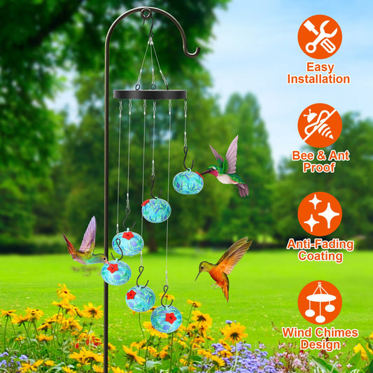 US Local 1Pc Wind Chimes Humming Bird Feeder Ant And Bee Proof Outdoor Hanging Hummingbird Feeder For Viewing Decoration For Garden Patio Yard Balcony
